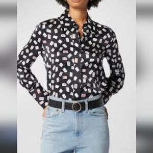 Equipment Black Printed Button-Down Shirt with Cards